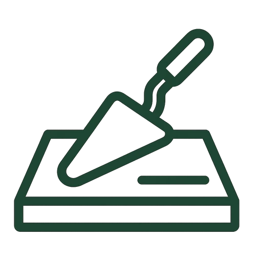 Line icon of a hard hat with trowel for concrete contracting