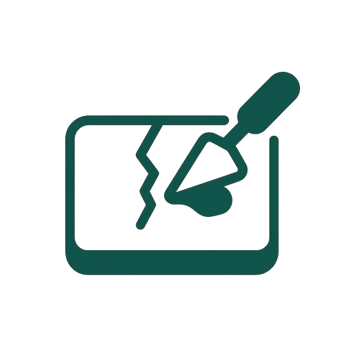 Line icon of a cracked slab with a repair patch