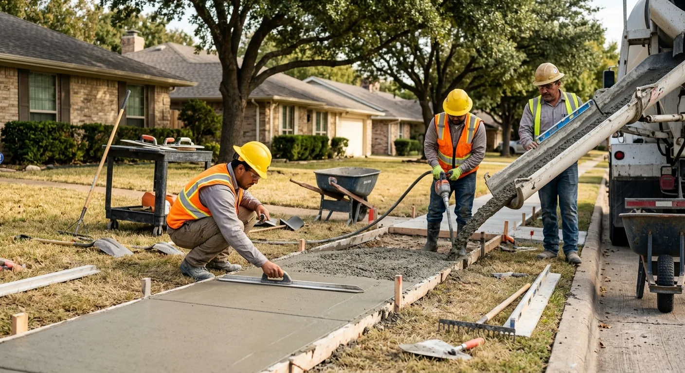 Freshly poured concrete driveway with clean edge forms at a Coppell home