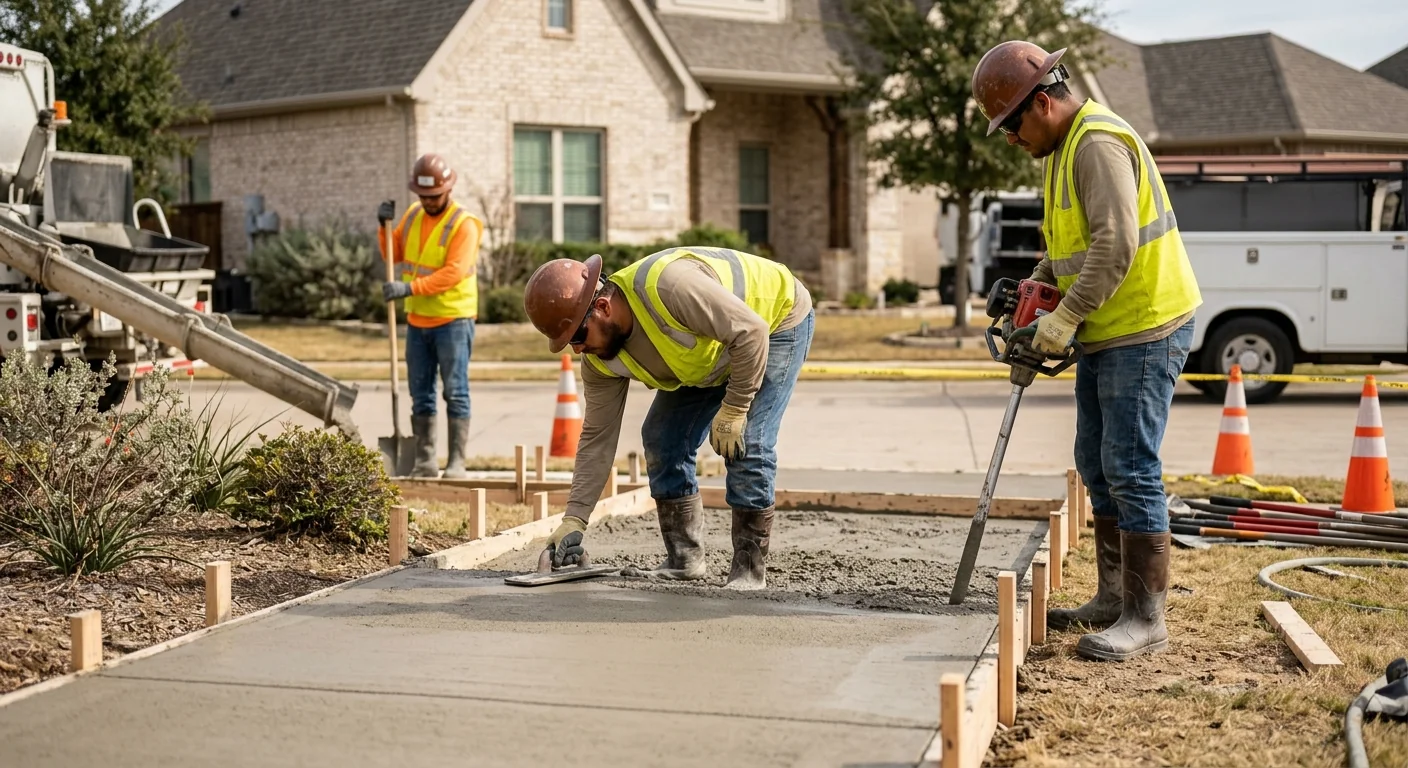 Finished concrete driveway leading to a Coppell home ready for use