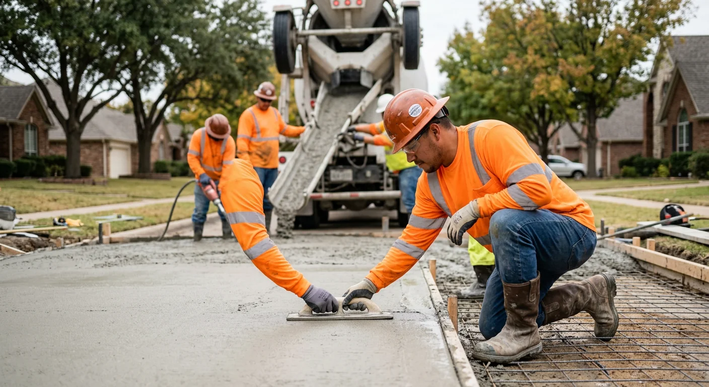 Concrete installation crew preparing a driveway pour in Coppell