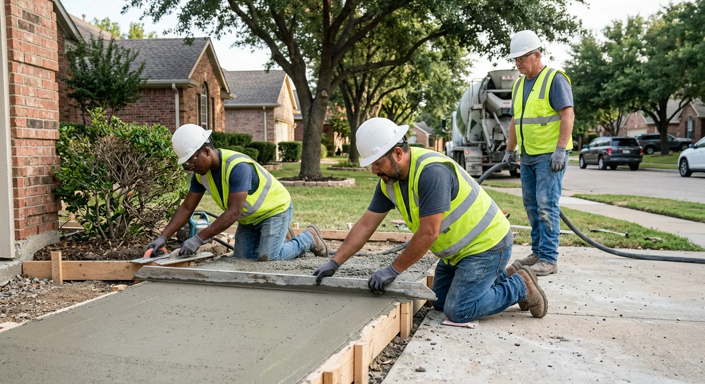 Freshly finished backyard concrete patio at a residential Coppell home