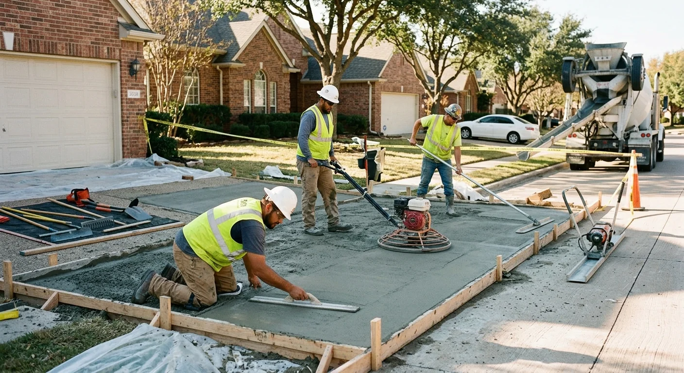 Finished concrete pool deck with slip-resistant surface at a Coppell backyard
