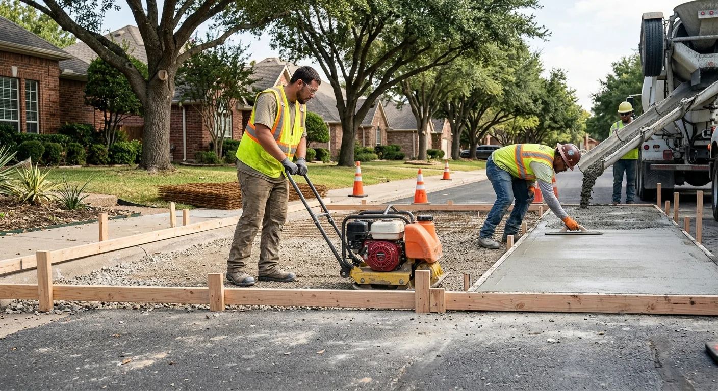 Trained technician sealing repaired concrete joint during a Coppell driveway restoration project
