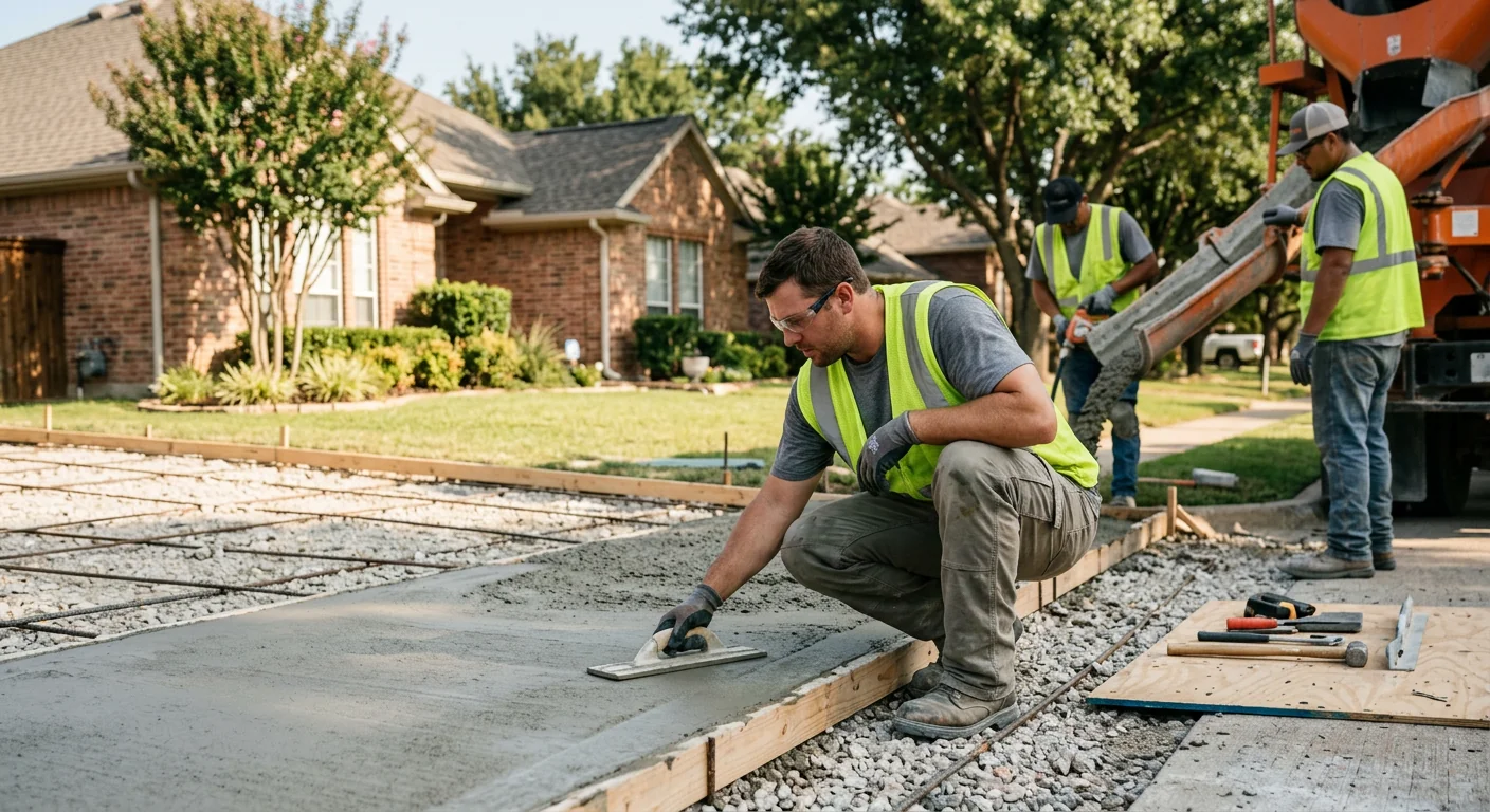 Crew preparing a residential concrete replacement project in Coppell